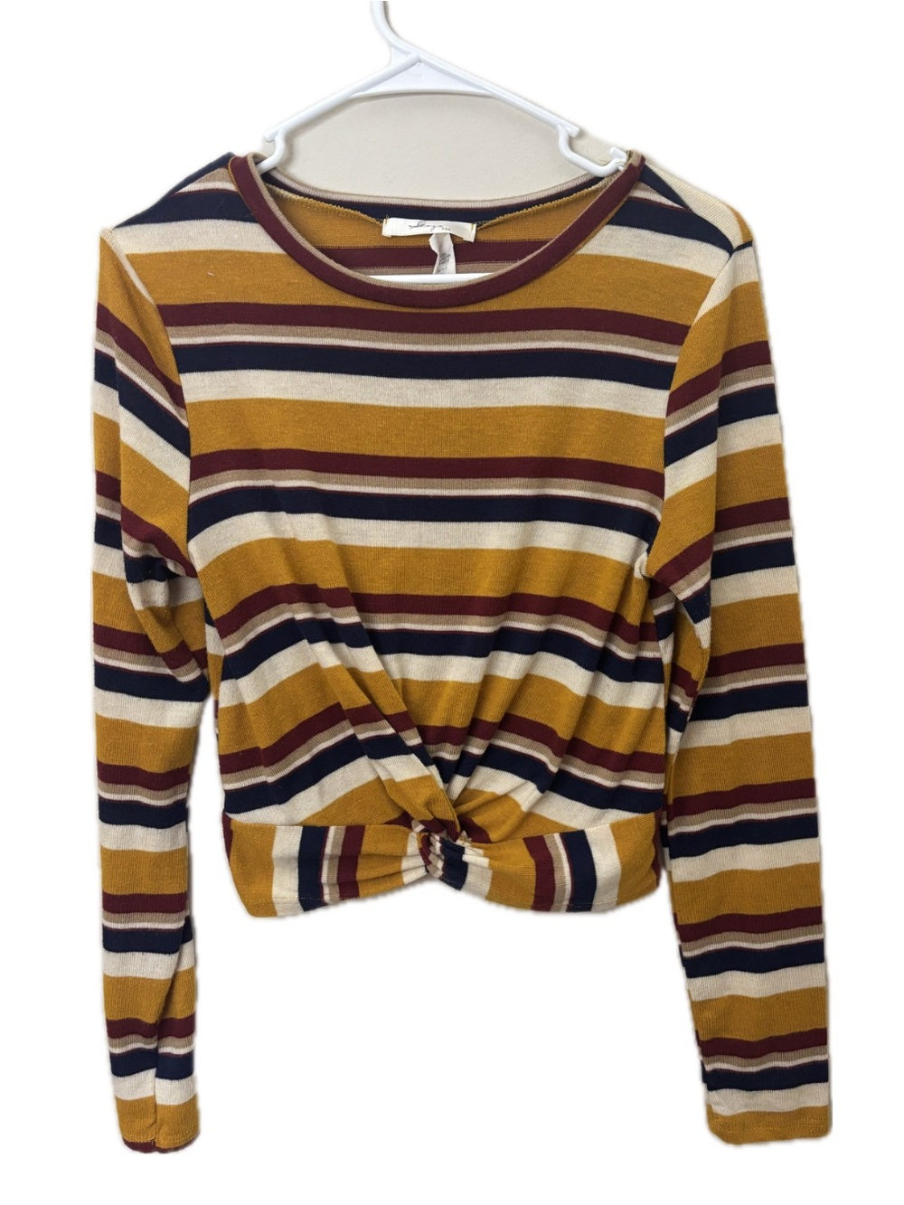 Gaze USA Striped Twist Front Crop Top Small Mustard Burgundy Boho